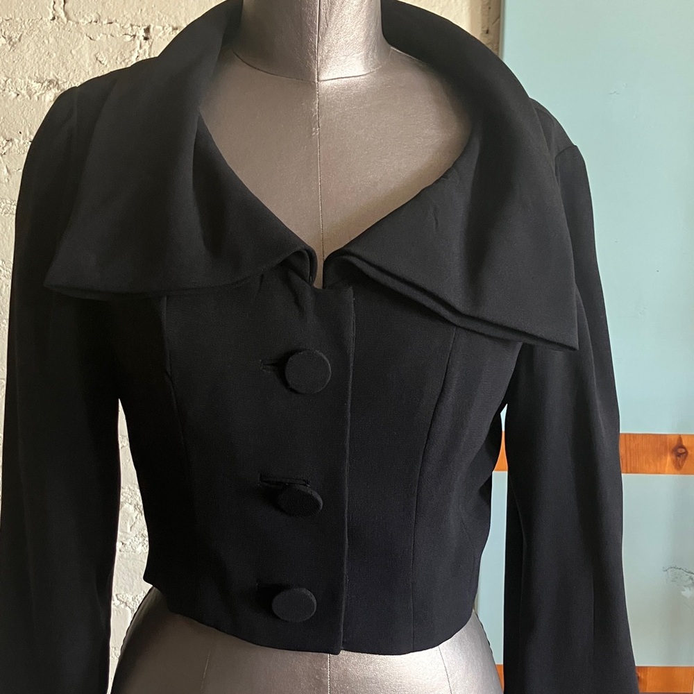 Vintage 50s Black Crepe Women's Fitted Jacket Blazer size small